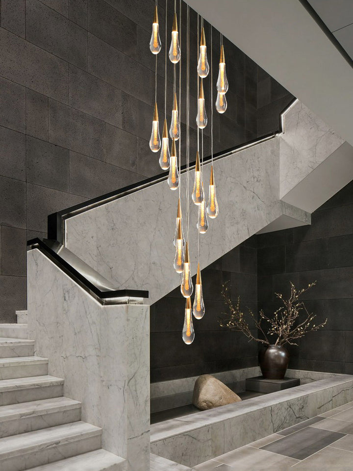 Modern staircase chandelier in gold finish 