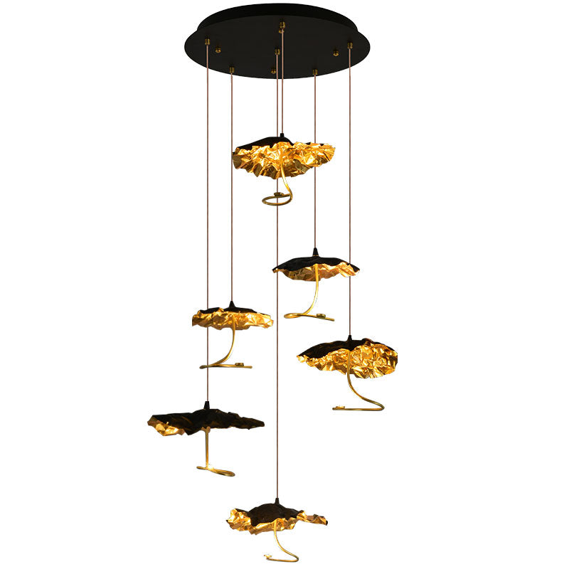 All Copper Lotus Staircase Chandelier
